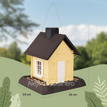 casa comedero para pájaros estilo granja amarilla