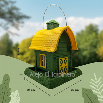 casa comedero para pájaros estilo granja verde