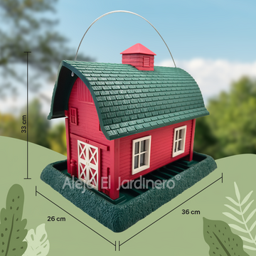 casa comedero para pájaros grande estilo granja roja