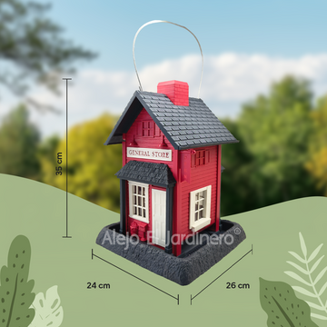casa comedero para pájaros estilo tienda general roja