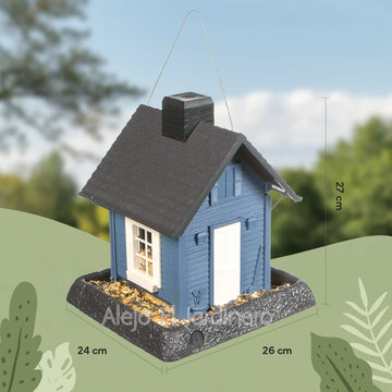 casa comedero para pájaros estilo granja gris
