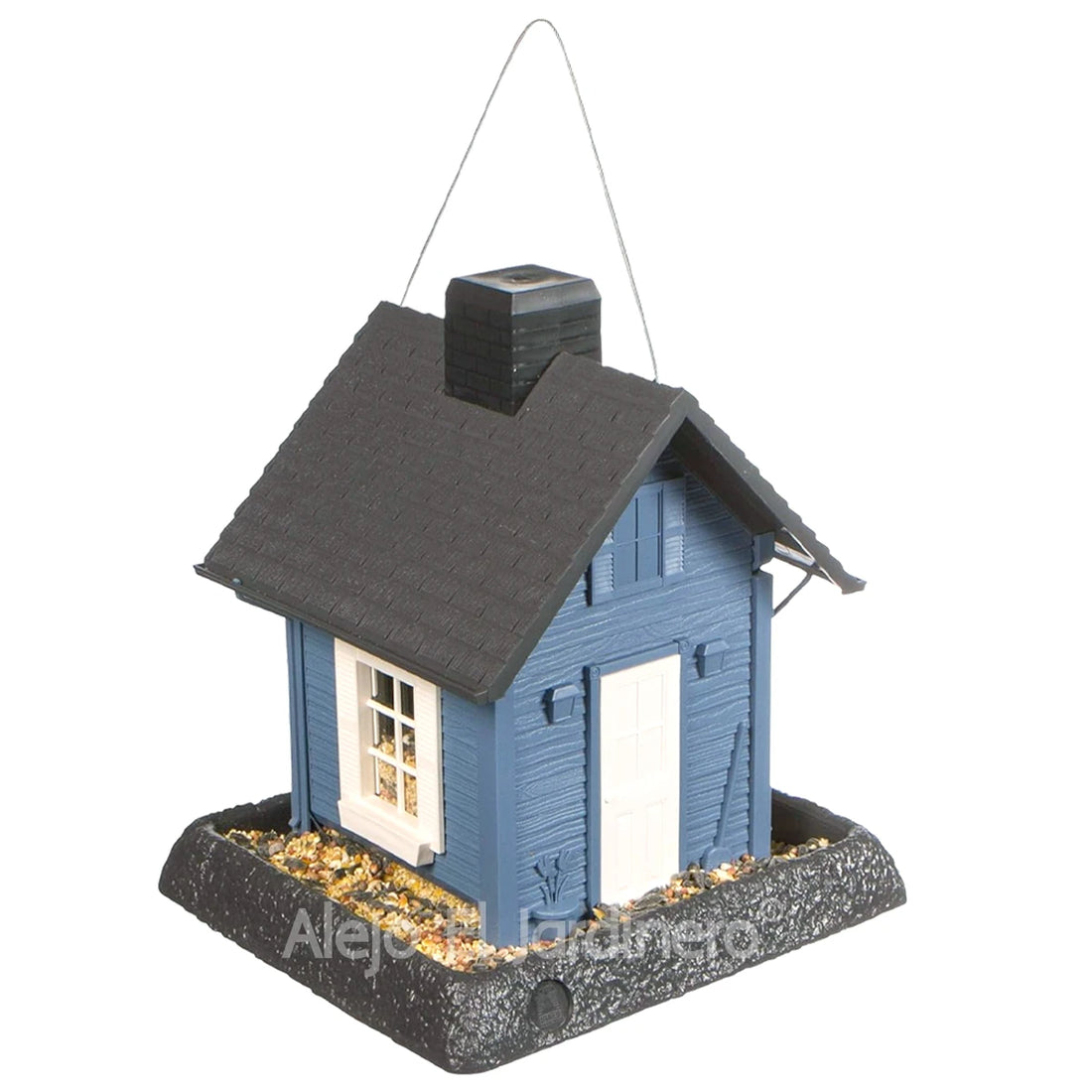 casa comedero para pájaros estilo granja gris