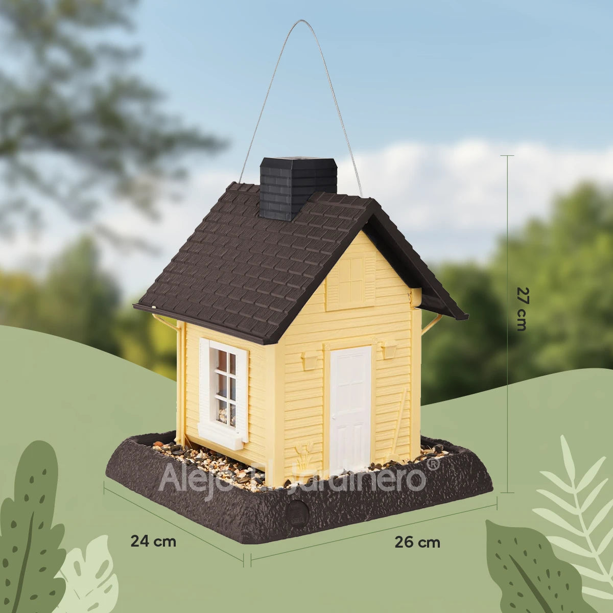 casa comedero para pájaros estilo granja amarilla