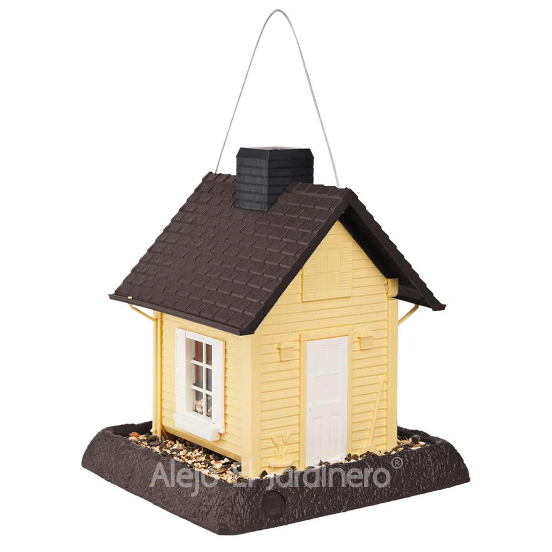 casa comedero para pájaros estilo granja amarilla