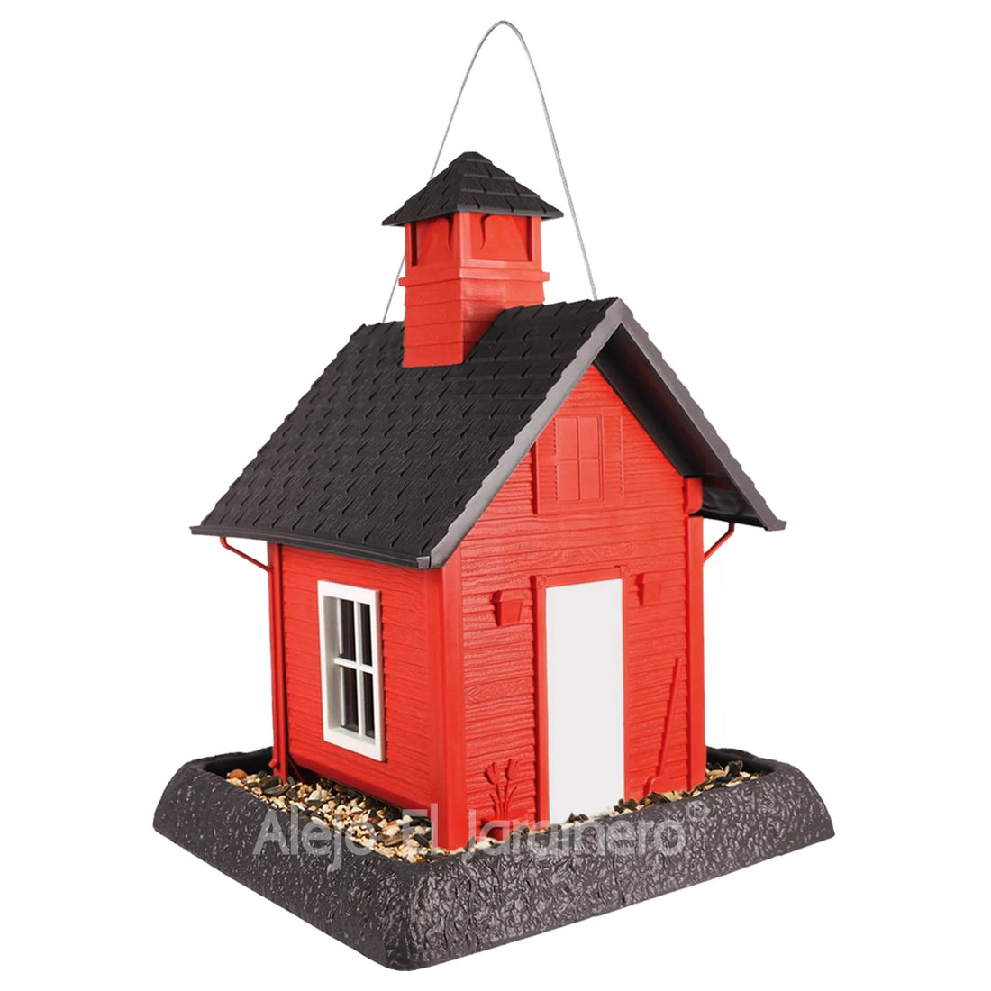 casa comedero para pájaros estilo granja roja