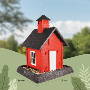 casa comedero para pájaros estilo granja roja